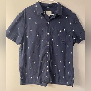 American Eagle Navy Blue Pink Flamingo XL Flex Fit Button Down Dress Shirt